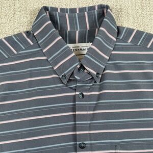 Mizzen+Main Men's XL Trim Fit Gray Striped Performance Short Sleeve Button Down